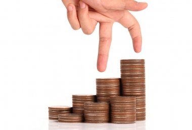 Para sikke yığını büyüyen iş elinde, para kavramı