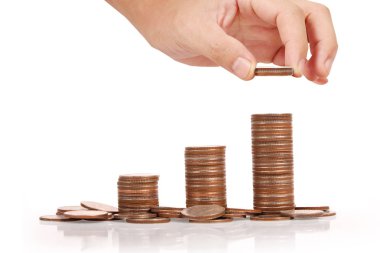 Para sikke yığını büyüyen iş elinde, para kavramı