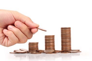 Para sikke yığını büyüyen iş elinde, para kavramı