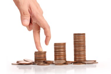 Para sikke yığını büyüyen iş elinde, para kavramı