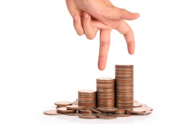 Para sikke yığını büyüyen iş elinde, para kavramı