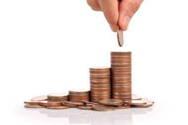 Para sikke yığını büyüyen iş elinde, para kavramı