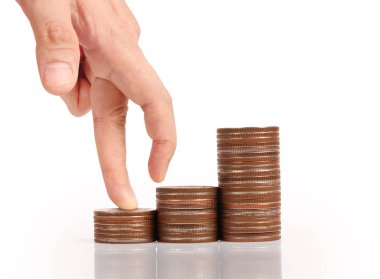 Para sikke yığını büyüyen iş elinde, para kavramı