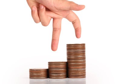 Para sikke yığını büyüyen iş elinde, para kavramı