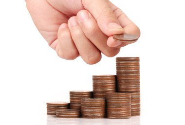 Para sikke yığını büyüyen iş elinde, para kavramı