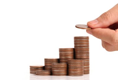 Para sikke yığını büyüyen iş elinde, para kavramı