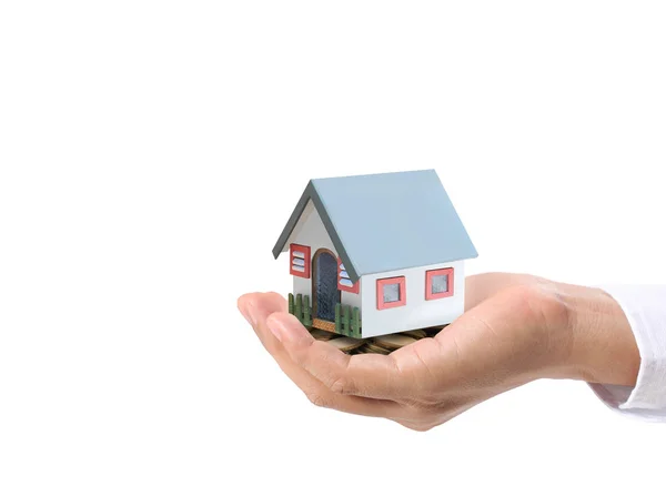 Protection Salesman Person Giving Buyer Customer House Hand — Stock Photo, Image