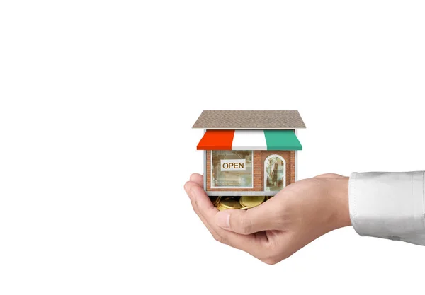 Protection Salesman Person Giving Buyer Customer House Hand — Stock Photo, Image