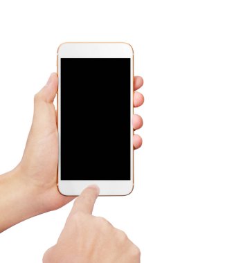  smartphone aygıt tutarak ve ekran dokunaklı adam el