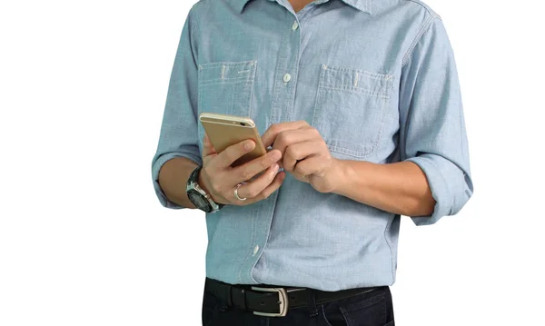 Uomo mano che tiene smartphone — Foto Stock