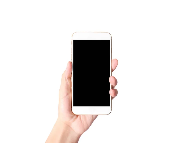 Ręki Człowiek Posiadający Urządzenia Smartphone Dotykania Ekranu — Zdjęcie stockowe