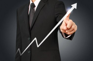 Elden gelen finansal sembollere sahip iş adamı, dokunma grafiği