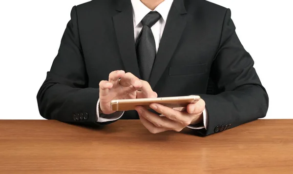 Businessman Hand Holding Smart Phone Touch Screen — Stock Photo, Image