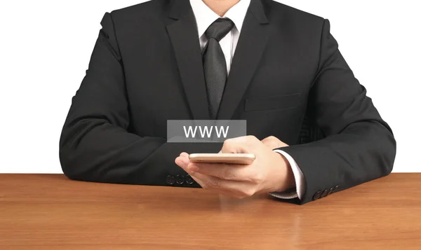 Businessman Hand Holding Smart Phone Touch Screen — Stock Photo, Image