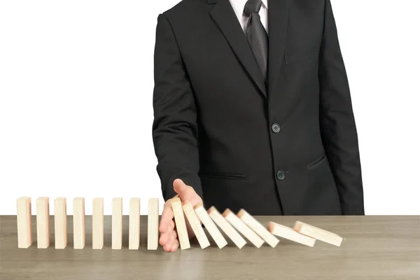 Hand Stopping domino concept — Stock Photo, Image