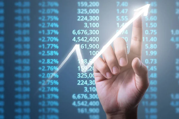 Affärsman Plan Graftillväxt Och Ökning Diagram Positiva Indikatorer Sin Verksamhet — Stockfoto