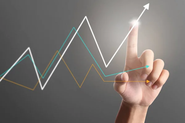 Empresário Plano Gráfico Crescimento Aumento Indicadores Positivos Gráfico Seu Negócio — Fotografia de Stock