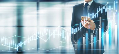 İş adamı planındaki grafik artışı artışı indica