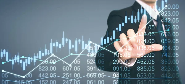 Geschäftsmann plant Graphikwachstumssteigerung des Diagramms positiver Indikator — Stockfoto