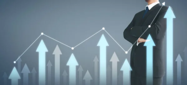 Crescimento gráfico do plano do empresário aumento do indicador positivo do gráfico — Fotografia de Stock