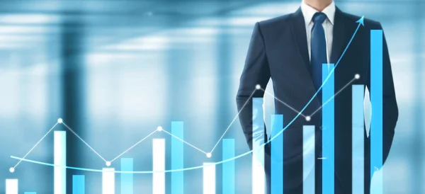 Businessman plan graph growth increase of chart positive indicat — Stock Photo, Image