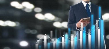 İş adamı grafik büyümesi ve grafik işletmelerinde artış planlıyor.sma