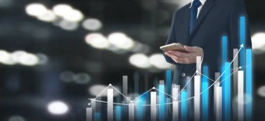 İş adamı grafik büyümesi ve grafik işletmelerinde artış planlıyor.sma