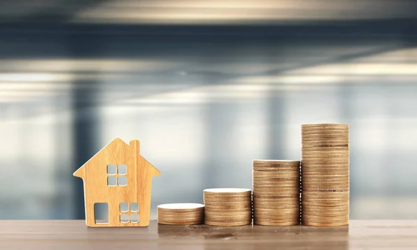 Coin stack house model savings plans for housing — Stock Photo, Image