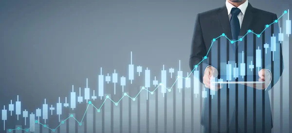 Empresario plan gráfico crecimiento y aumento de gráfico positivo ind —  Fotos de Stock