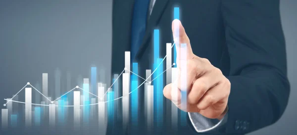 Businessman plan graph growth and increase of chart positive ind — Stock Photo, Image