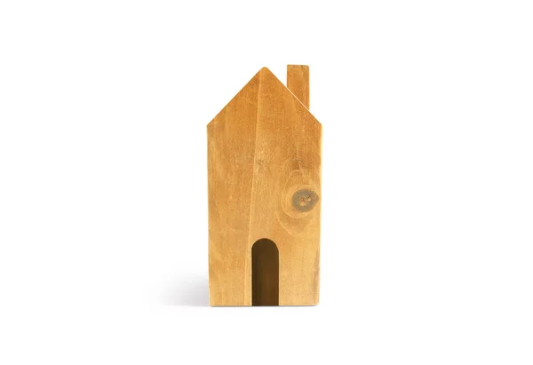 Ξύλινο σπίτι μοντέλο σε ξύλινο χώρο εκεί.Home — Φωτογραφία Αρχείου