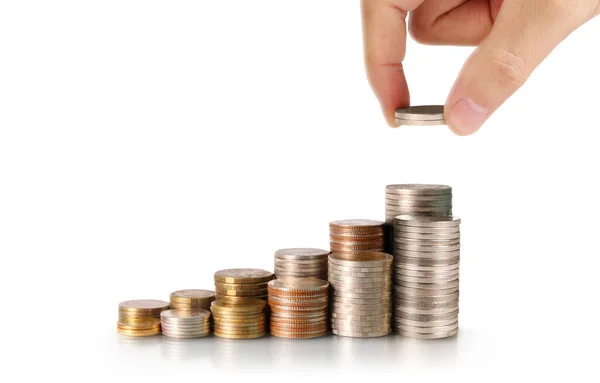 Stapel von Münzen auf Stapeln. Sparkonzept für Investitionen — Stockfoto