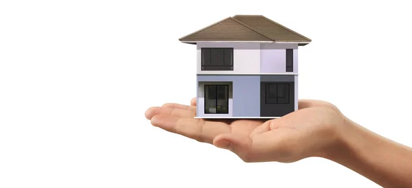 Ház Lakóépület szerkezete a kezében, üzleti otthon ötlet — Stock Fotó