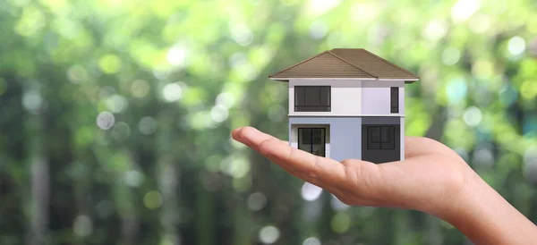 Huis Residentiële Structuur Een Hand Business Home Idee — Stockfoto