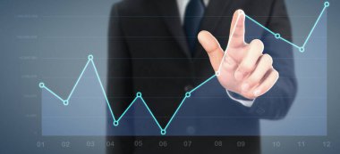 İşadamı, işinde grafik büyümesi ve grafik artışı için olumlu göstergeler planlıyor