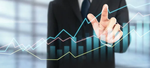 Businessman Plan Graph Growth Increase Chart Positive Indicators His Business — Stock Photo, Image