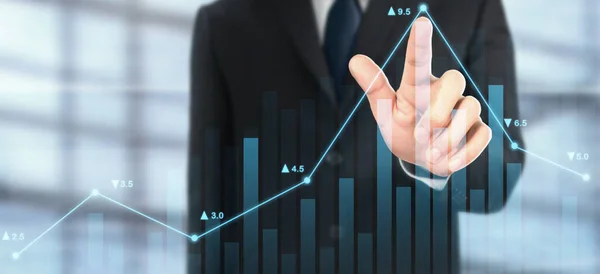 Empresario Planean Gráfico Crecimiento Aumento Gráfico Indicadores Positivos Negocio —  Fotos de Stock