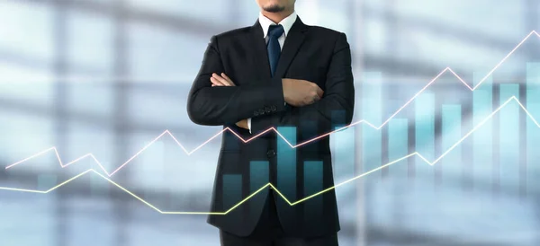 Businessman Plan Graph Growth Increase Chart Positive Indicators His Business — Stock Photo, Image