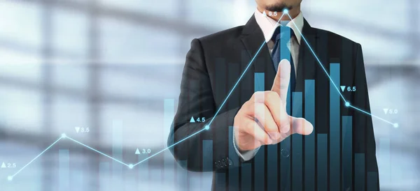 Businessman Plan Graph Growth Increase Chart Positive Indicators His Business — Stock Photo, Image