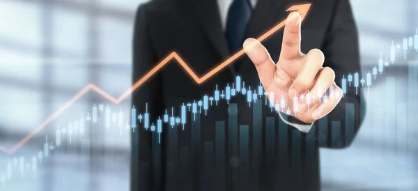 Businessman Plan Graph Growth Increase Chart Positive Indicators His Business — Stock Photo, Image