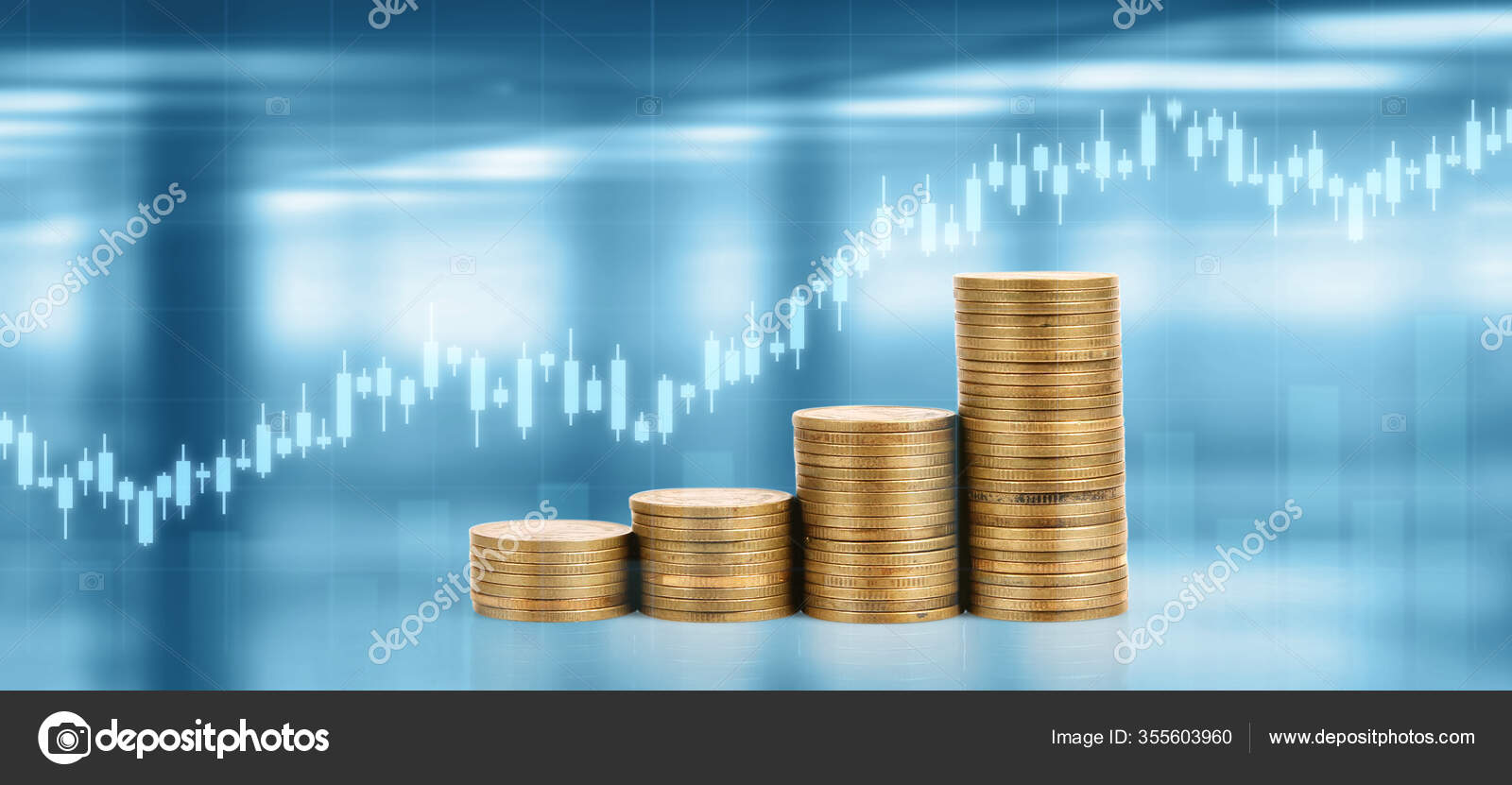 Graph Stock Market Pile Coins Stacks Investment Saving Concept Stock
