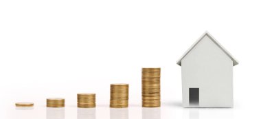 Ev modeli ve madeni paralar. Konut ve Emlak kavramı. ev işi fikri