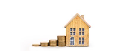 Ev modeli ve madeni paralar. Konut ve Emlak kavramı. ev işi fikri