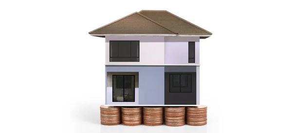 房子模型和硬币 住房和房地产概念 家族企业理念 — 图库照片