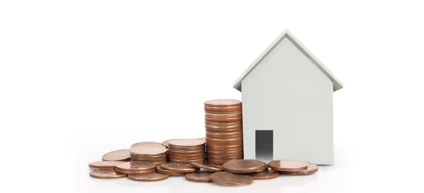 Hausmodell Und Münzen Wohnungs Und Immobilienkonzept Geschäftsidee Hause — Stockfoto