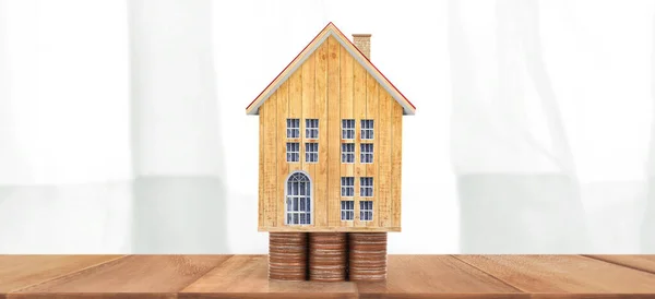 Huismodel Munten Huisvesting Onroerend Goed Concept Home Business Idee — Stockfoto