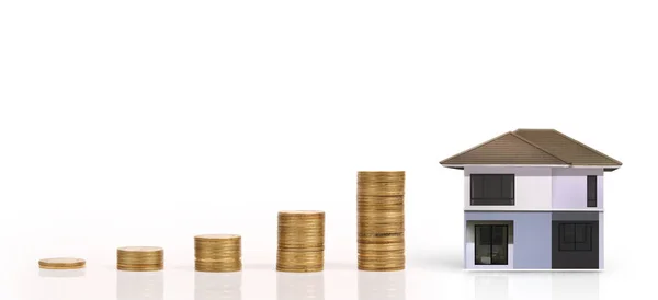 Model Domu Monety Koncepcja Mieszkaniowa Nieruchomościowa Pomysł Biznes Domowy — Zdjęcie stockowe