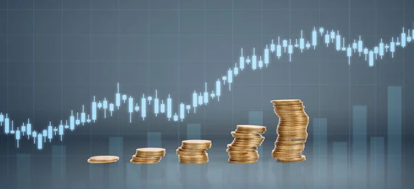 Graph Stock Market Pile Coins Stacks Investment Saving Concept — Stock Photo, Image