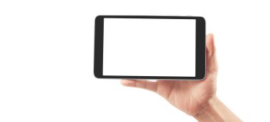 Bir tablet tutan eller izole ekran ile bilgisayar aygıtına dokunur