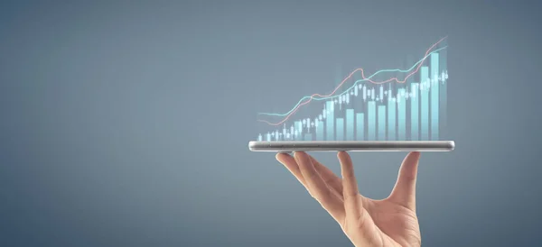Empresário Plano Gráfico Crescimento Aumento Indicadores Positivos Gráfico Seu Negócio — Fotografia de Stock